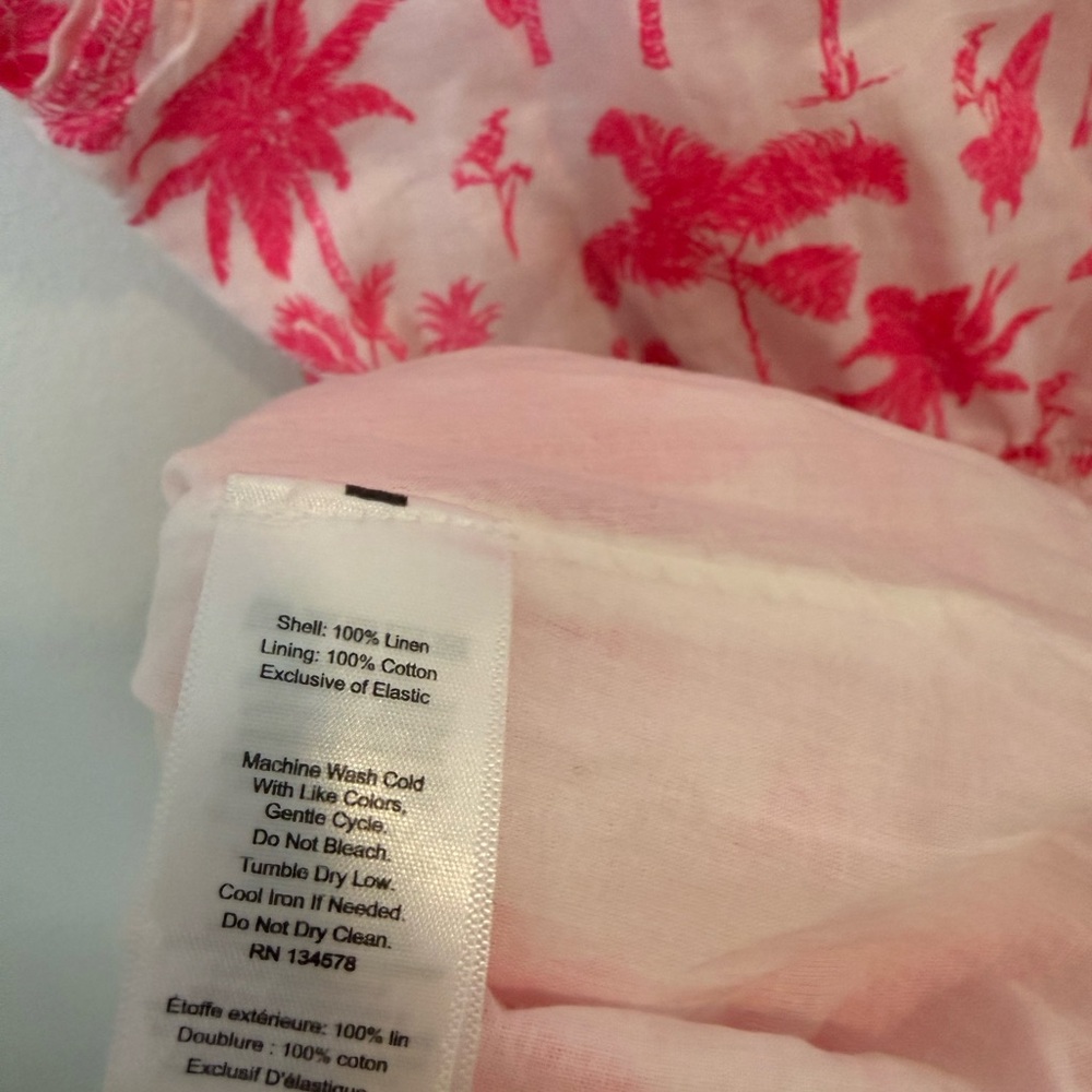 Vineyard Vines Linen Pink Palm Tree Ruffle Mini Dress XS vacation resort wear - Picture 14 of 15